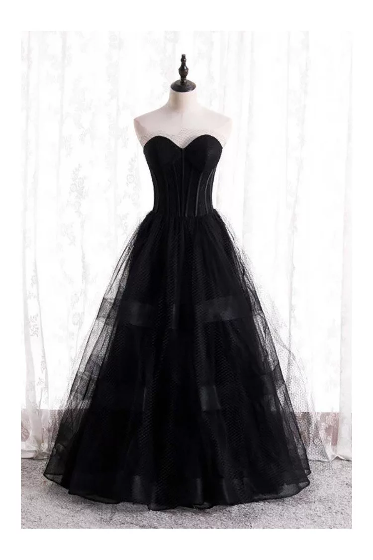 Gothic Black Corset Prom Dress Ballgown with Mesh Tulle