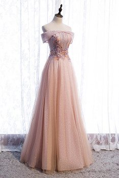 Bling Mesh Long Tulle Prom Dress Off Shoulder with Sequins - MX16028