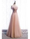 Bling Mesh Long Tulle Prom Dress Off Shoulder with Sequins - MX16028