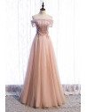 Bling Mesh Long Tulle Prom Dress Off Shoulder with Sequins - MX16028