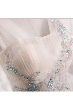 Pretty Light Champagne Long Tulle Prom Dress with Beadings - MX16116