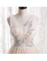 Pretty Light Champagne Long Tulle Prom Dress with Beadings - MX16116