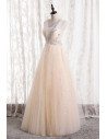 Pretty Light Champagne Long Tulle Prom Dress with Beadings - MX16116