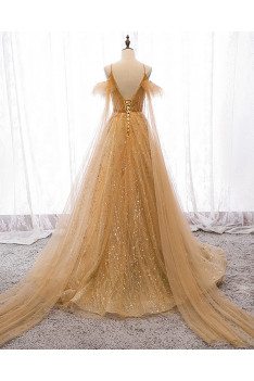 Bling Gold Sequins Formal Prom Dress with Straps - MX16036