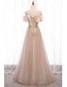 Bling Champagne Tulle Prom Dress Off Shoulder with Beaded Pattern - MX16113