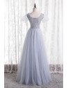 Beaded Aline Tulle Prom Dress Square Neck with Bubble Sleeves - MX16117