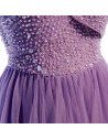 Purple Pleated Off Shoulder Tulle Prom Dress with Sequins - MX16101