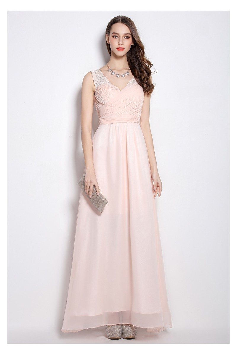 Pink V-neck Chiffon Long Party Dress - $81.78 #CK619 - SheProm.com