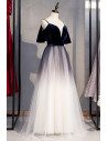 Ombre Navy Blue Aline Tulle Long Prom Dress with Straps - MX16002
