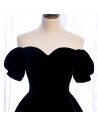 Simple Black Velvet Tea Length Party Dress with Off Shoulder - MX16108