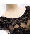 Long Black Prom Dress Round Neck Sequined with Appliques - MX16075