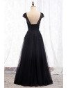 Long Black Prom Dress Round Neck Sequined with Appliques - MX16075