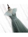 Green Mesh Tulle Long Prom Dress Bling with Beadings High Neck - MX16027