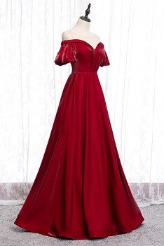 Burgundy Formal Dress Pleated with Illusion Neckline Sleeves - MX16034