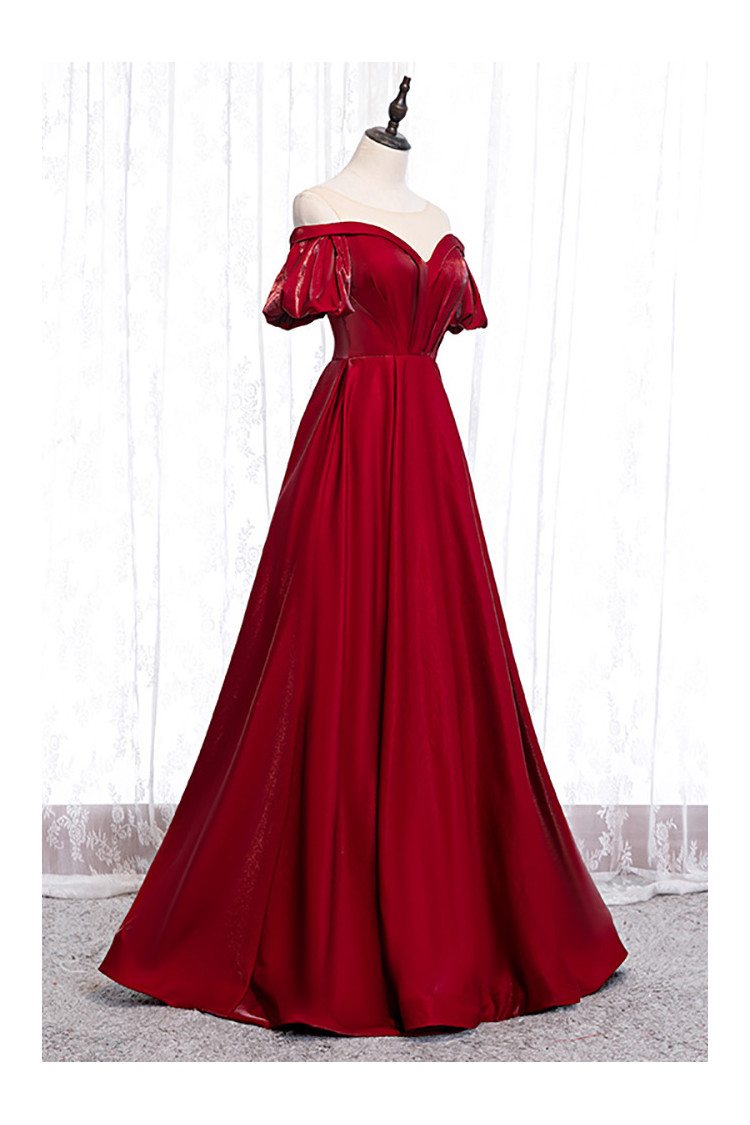 Burgundy Formal Dress Pleated with Illusion Neckline Sleeves - $109.98  #MX16034 