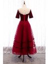Velvet with Tulle Burgundy Party Dress Aline with Sleeves - MX16054