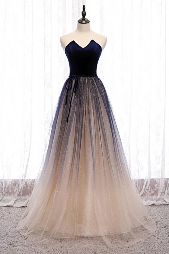 Special Ombre Bling Tulle Party Prom Dress with Sash - MX16111