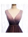 Purple Pleated Tulle Deep Vneck Formal Prom Dress Flowing - MX16007