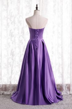 Purple Simple Satin Strapless Evening Dress with Laceup - MX16123