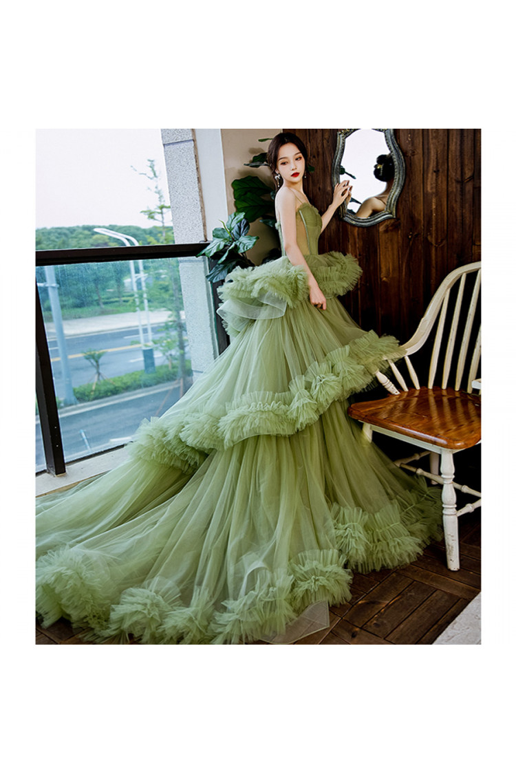 Exaggerated Ruffle Green Ball Gown Formal Dress with Train - $169.9776 ...