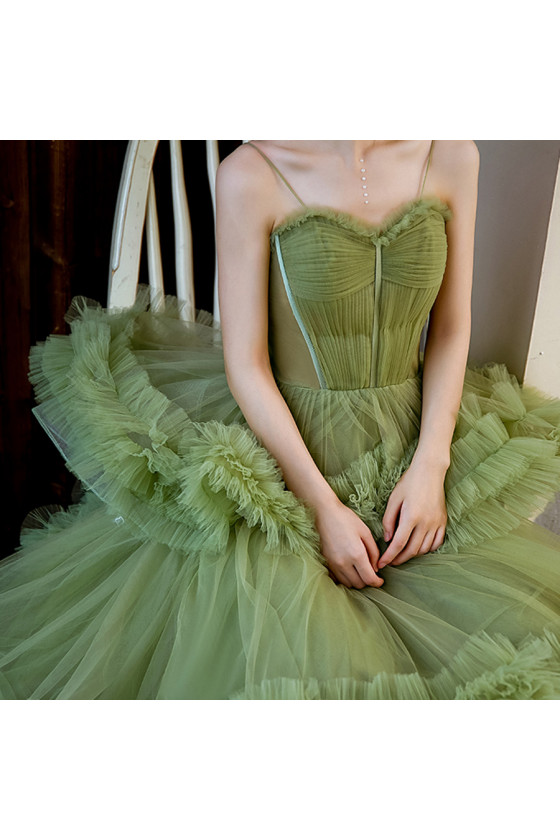 Exaggerated Ruffle Green Ball Gown Formal Dress with Train - $169.9776  #AM6056 - SheProm.com