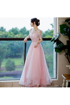 Beading Top Long Pink Tulle...