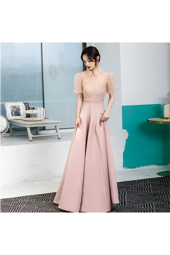 Straless Simple Satin Long Pink Party Dress with Jacket