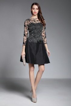 Little Black 3/4 Sleeve Short Dress - DK375