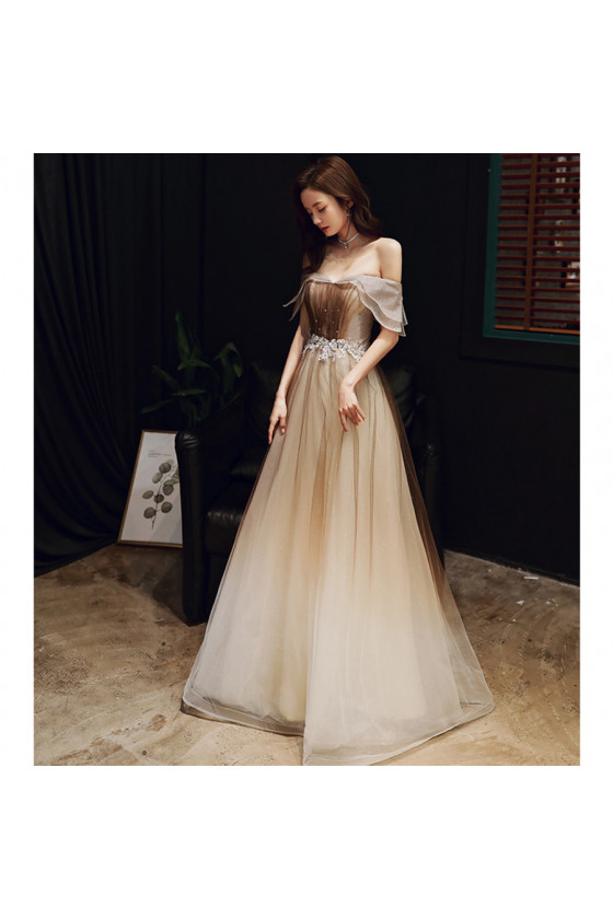 BEGELM ビジルム fake fur long gown brown ombre-brown-long-tulle-lace-