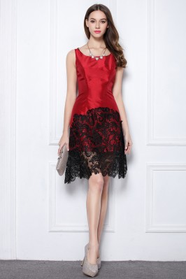 Red And Black Lace Taffeta Short Dress