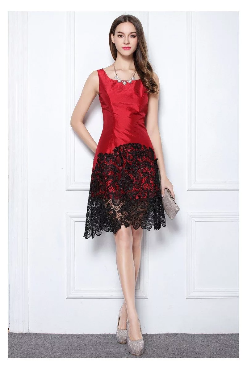 Red And Black Lace Taffeta Short Dress - $75 #DK376 - SheProm.com