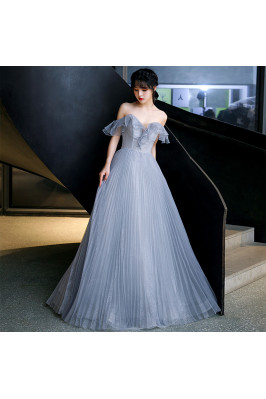 Dusty Blue Pleated Tulle...