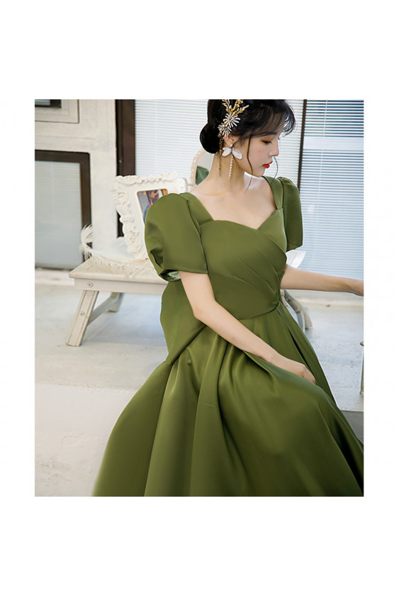 Quality Pleated Long Green Satin Prom Dress with Big Bow - $139.9824  #AM6008 - SheProm.com