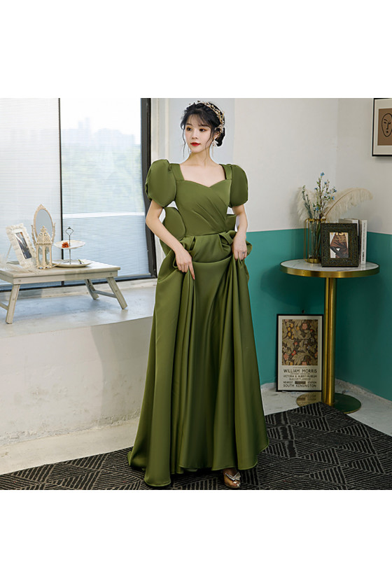 Quality Pleated Long Green Satin Prom Dress with Big Bow - $139.9824 #AM6008 - SheProm.com Quality Pleated Long Green Satin Prom Dress with Big Bow - $139.9824 #AM6008 - SheProm.com