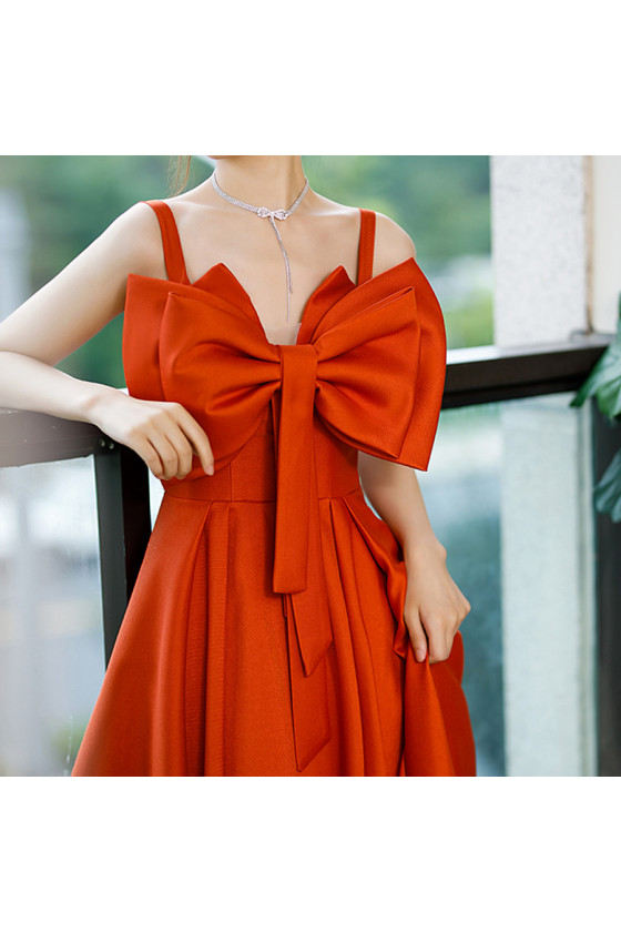 Simple Orange Long Satin Formal Prom Dress with Big Bow In Front 156.9816 AM6054 SheProm