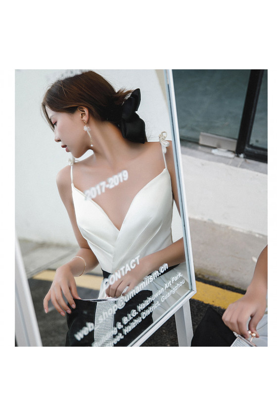 Simple Satin Long White Wedding Party Dress with Black Sash - $102.9816 #AM6086 - SheProm.com Simple Satin Long White Wedding Party Dress with Black Sash - $102.9816 #AM6086 - SheProm.com