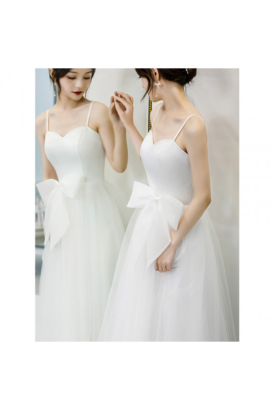 Simple Sleeveless V Neck White Tulle Party Dress with Black Satin