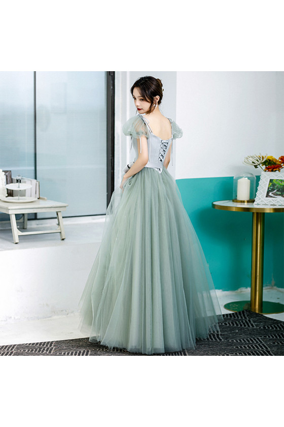 square neck green prom dress Luxury Square Neck Long Prom Dress Beaded Green Evening Gowns CRN010 –  SELINADRESS main image 0