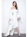 White High Low Formal Dress With Sleeves - CK630