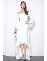 White High Low Formal Dress With Sleeves