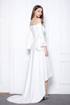 White High Low Formal Dress With Sleeves - CK630
