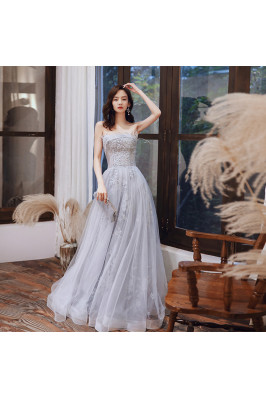 Strapless Grey Long Tulle...