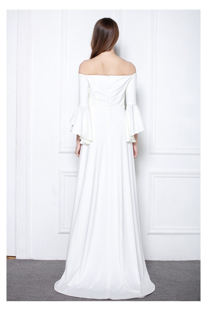 White High Low Formal Dress With Sleeves - $124 #CK630 - SheProm.com