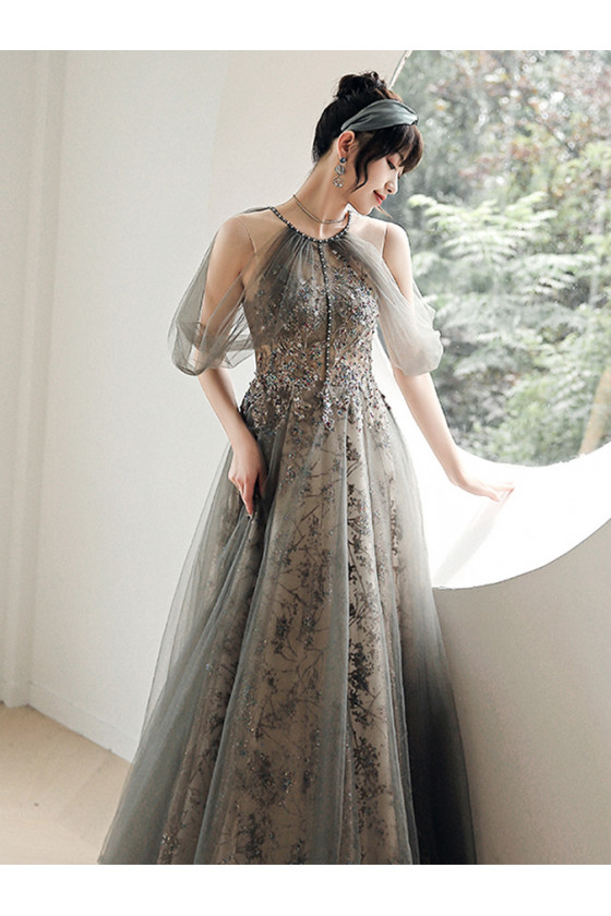 Special Sequin Lace Long Tulle Prom Dress For Woman