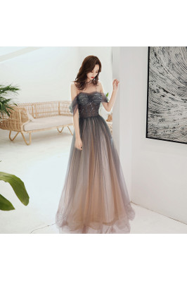 Ombre Long Shiny Tulle Prom...