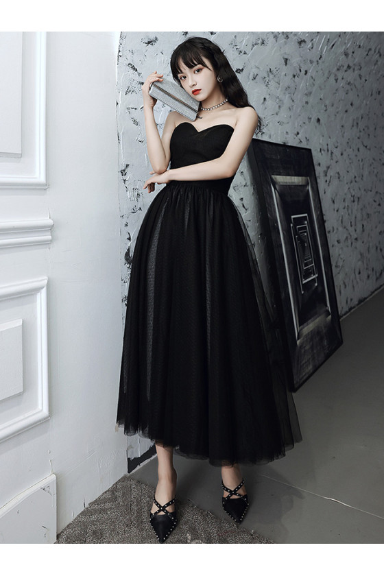 Strapless Simple Tulle Black Party Dress