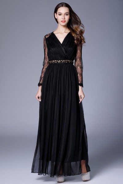 Black Lace Long Sleeve Party Dress 92 Ck637 8725