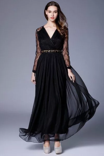 Black Lace Long Sleeve Party Dress - $92 #ck637 - Sheprom.com
