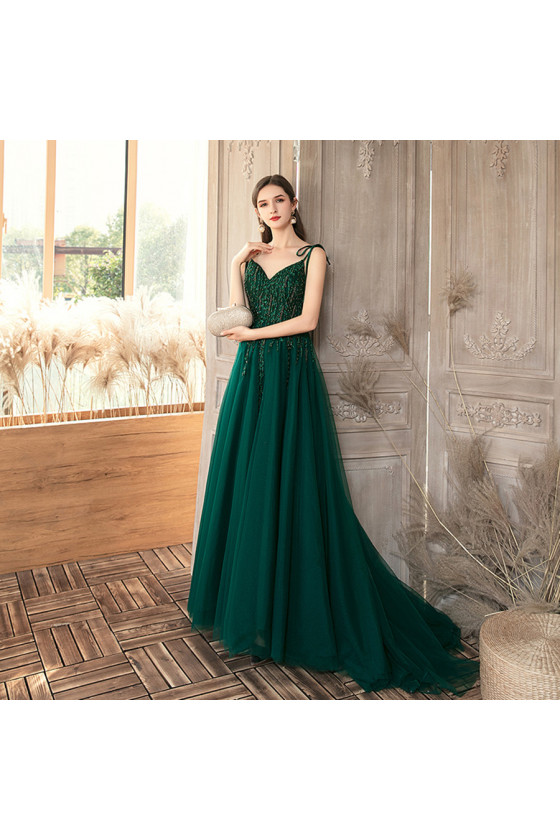 Special Lace Long Green Beaded Prom Dress with Train - $117.9792 #AM6147 - SheProm.com Special Lace Long Green Beaded Prom Dress with Train - $117.9792 #AM6147 - SheProm.com
