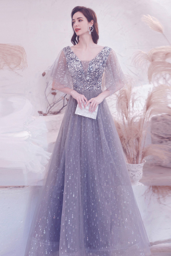 dusty blue puffy dress Beaded Dusty Blue Tulle 3D Flowers Ruffle Horsehair Flower Girl Dress 6T main image 0